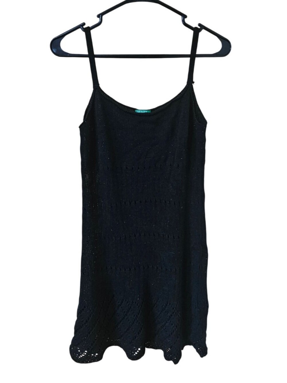 United Colors Of Benetton Black Crochet Mini Dress with Spaghetti Straps